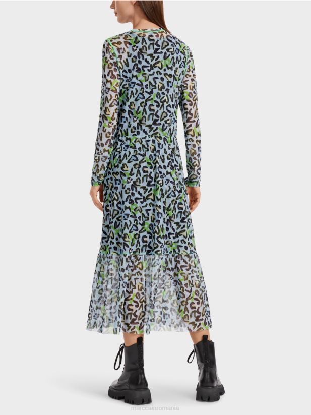 rochie lungă cu fustă etajată Marc Cain albastru pudra moale îmbrăcăminte 4826HH26
