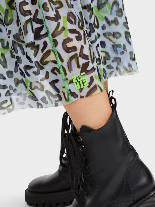 rochie lungă cu fustă etajată Marc Cain albastru pudra moale îmbrăcăminte 4826HH26