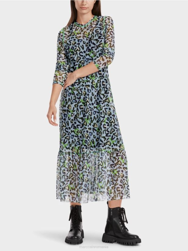 rochie lungă cu fustă etajată Marc Cain albastru pudra moale îmbrăcăminte 4826HH26