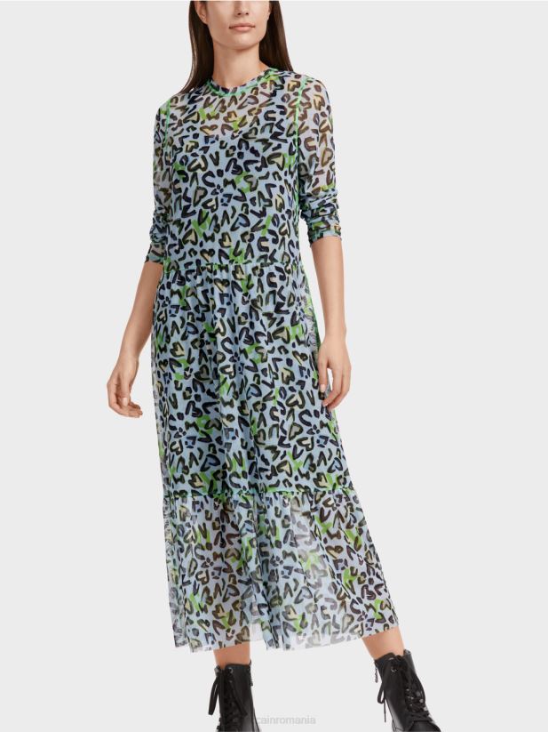 rochie lungă cu fustă etajată Marc Cain albastru pudra moale îmbrăcăminte 4826HH26