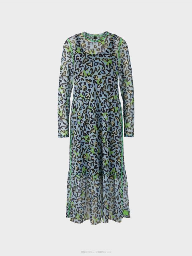 rochie lungă cu fustă etajată Marc Cain albastru pudra moale îmbrăcăminte 4826HH26