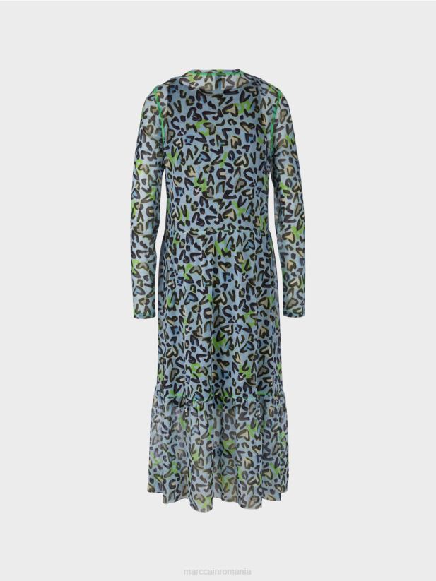 rochie lungă cu fustă etajată Marc Cain albastru pudra moale îmbrăcăminte 4826HH26