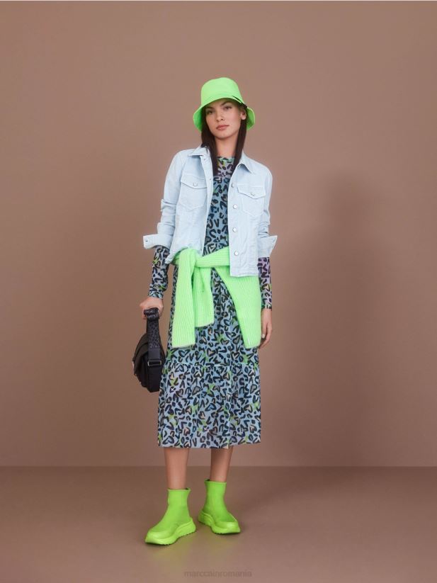 rochie lungă cu fustă etajată Marc Cain albastru pudra moale îmbrăcăminte 4826HH26