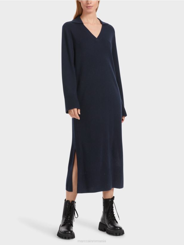 rochie lungă tricotată „rethink together”. Marc Cain albastru miezul nopții îmbrăcăminte 4826HH5