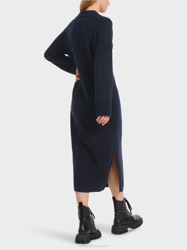 rochie lungă tricotată „rethink together”. Marc Cain albastru miezul nopții îmbrăcăminte 4826HH5