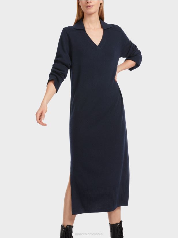 rochie lungă tricotată „rethink together”. Marc Cain albastru miezul nopții îmbrăcăminte 4826HH5