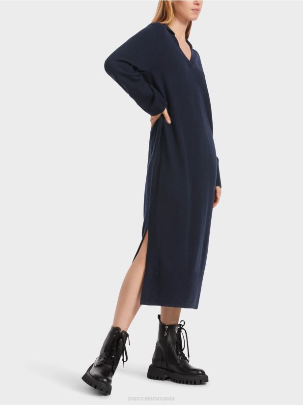 rochie lungă tricotată „rethink together”. Marc Cain albastru miezul nopții îmbrăcăminte 4826HH5