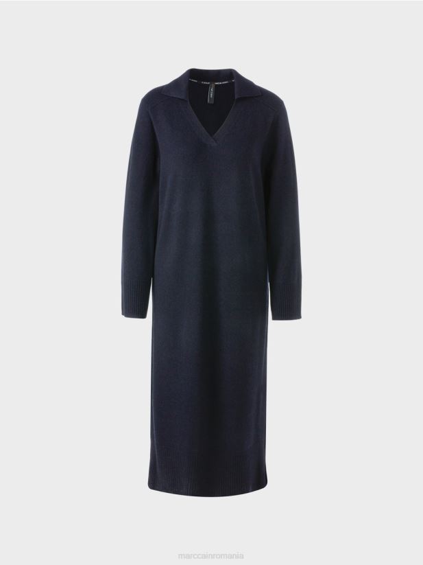 rochie lungă tricotată „rethink together”. Marc Cain albastru miezul nopții îmbrăcăminte 4826HH5