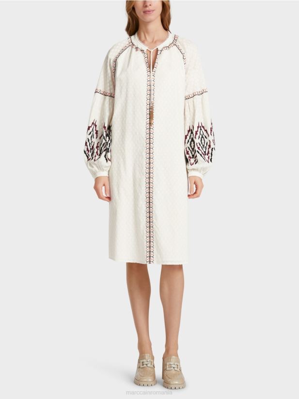 rochie lunga brodata Marc Cain aproape alb îmbrăcăminte 4826HH58