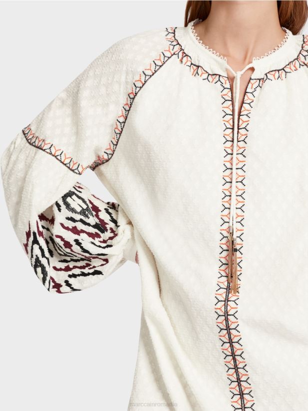 rochie lunga brodata Marc Cain aproape alb îmbrăcăminte 4826HH58