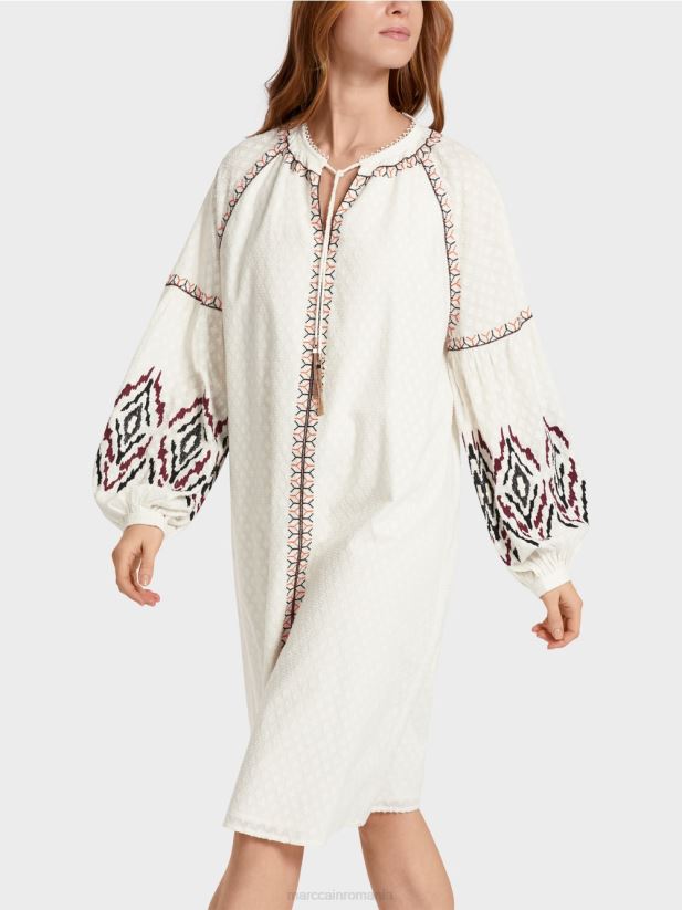 rochie lunga brodata Marc Cain aproape alb îmbrăcăminte 4826HH58