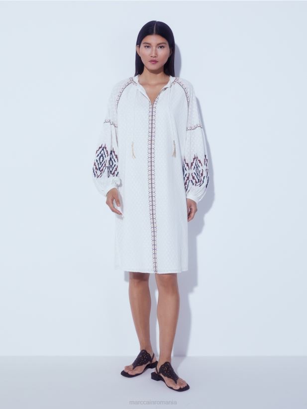 rochie lunga brodata Marc Cain aproape alb îmbrăcăminte 4826HH58