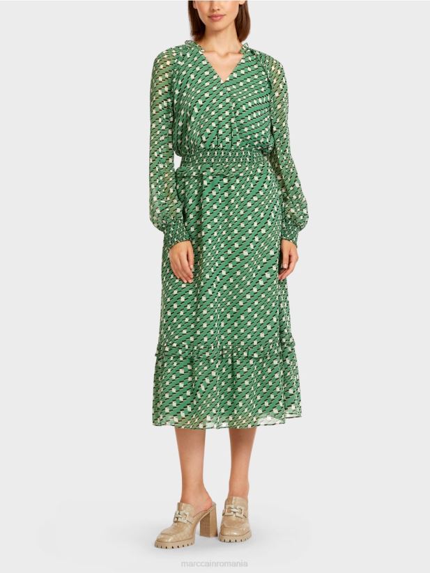 rochie lunga cu design geometric Marc Cain mușchi verde îmbrăcăminte 4826HH124