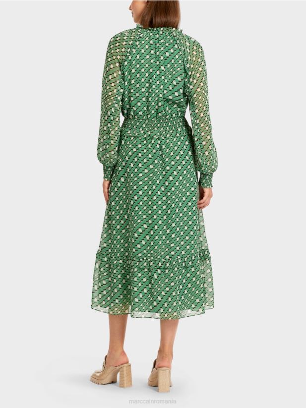rochie lunga cu design geometric Marc Cain mușchi verde îmbrăcăminte 4826HH124