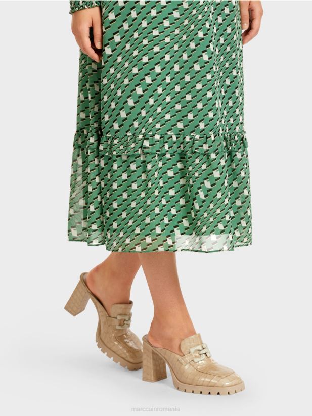 rochie lunga cu design geometric Marc Cain mușchi verde îmbrăcăminte 4826HH124