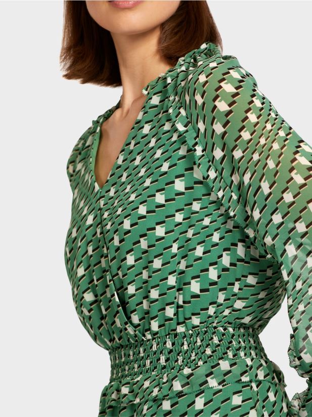 rochie lunga cu design geometric Marc Cain mușchi verde îmbrăcăminte 4826HH124