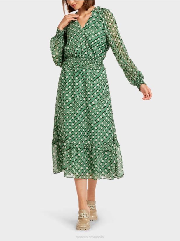 rochie lunga cu design geometric Marc Cain mușchi verde îmbrăcăminte 4826HH124
