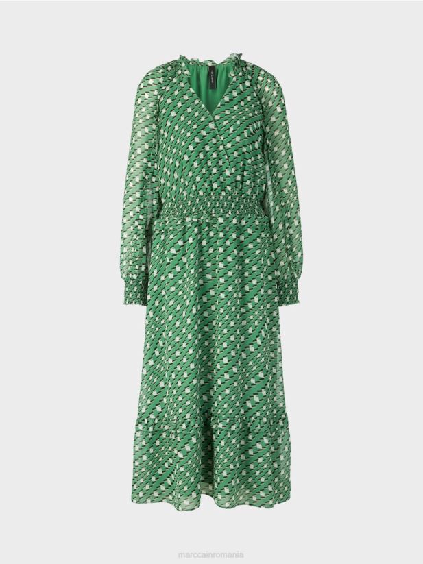 rochie lunga cu design geometric Marc Cain mușchi verde îmbrăcăminte 4826HH124