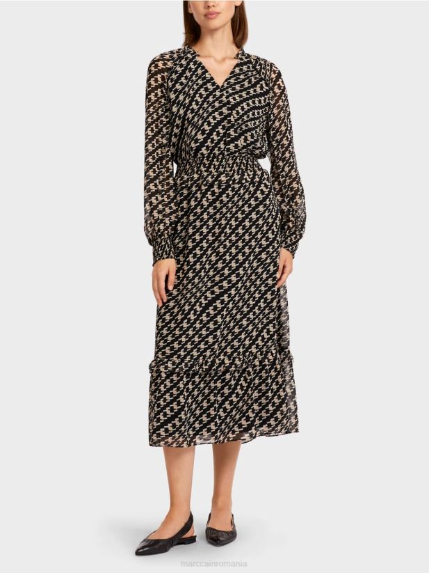 rochie lunga cu design geometric Marc Cain negru îmbrăcăminte 4826HH127