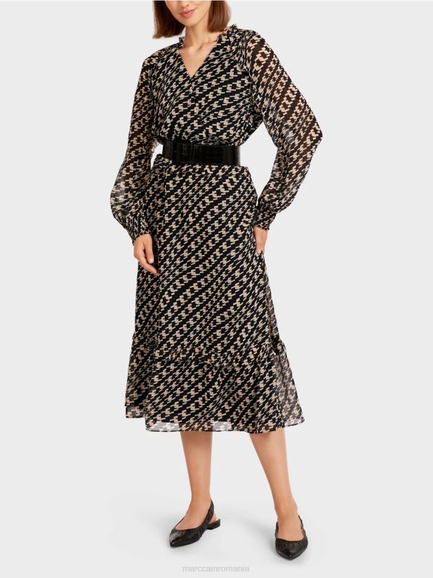 rochie lunga cu design geometric Marc Cain negru îmbrăcăminte 4826HH127