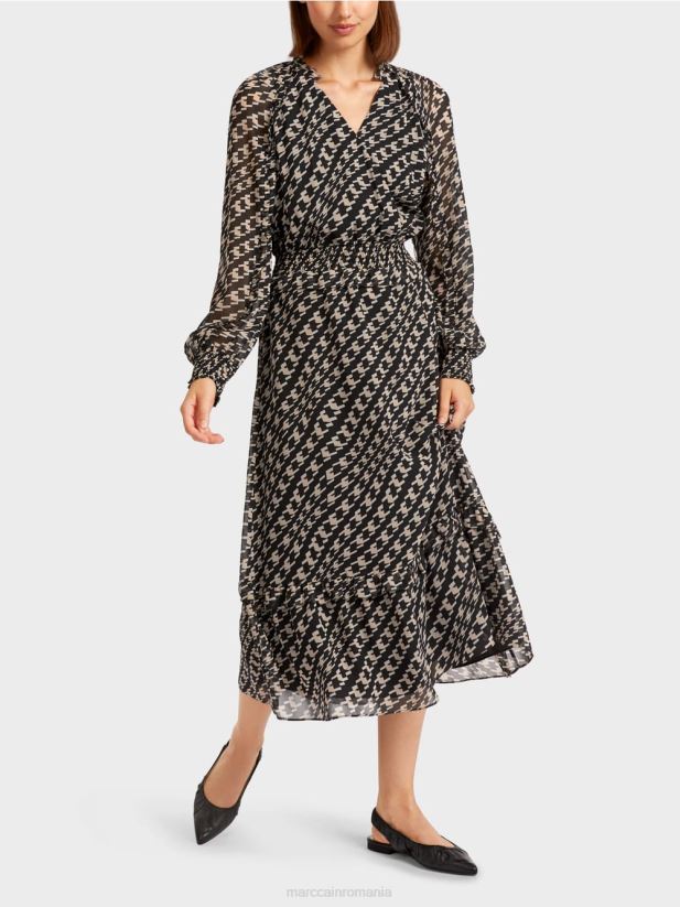 rochie lunga cu design geometric Marc Cain negru îmbrăcăminte 4826HH127