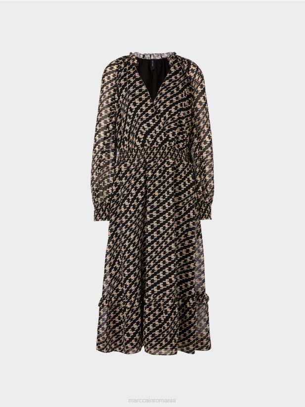 rochie lunga cu design geometric Marc Cain negru îmbrăcăminte 4826HH127