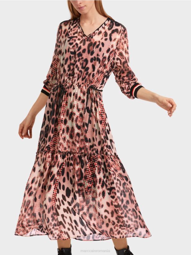 rochie lunga cu imprimeu de blana animala Marc Cain campari îmbrăcăminte 4826HH14