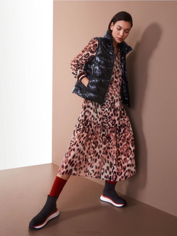 rochie lunga cu imprimeu de blana animala Marc Cain campari îmbrăcăminte 4826HH14