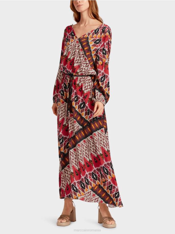 rochie lunga cu imprimeu peste tot Marc Cain rosu intens îmbrăcăminte 4826HH64