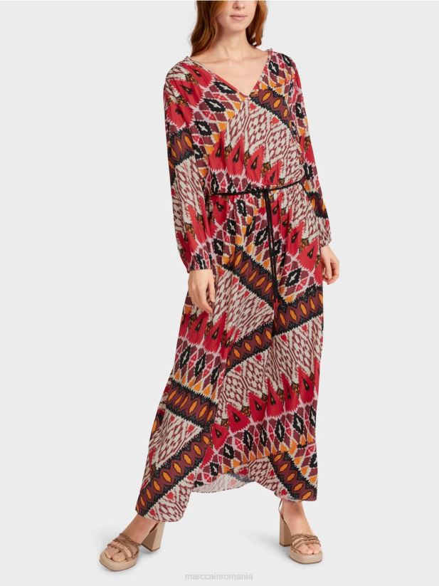 rochie lunga cu imprimeu peste tot Marc Cain rosu intens îmbrăcăminte 4826HH64
