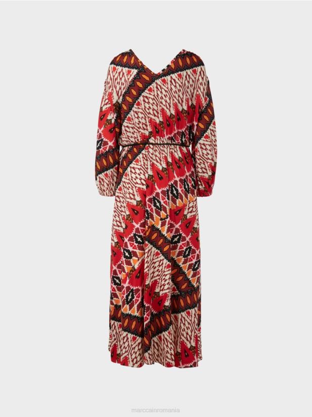 rochie lunga cu imprimeu peste tot Marc Cain rosu intens îmbrăcăminte 4826HH64