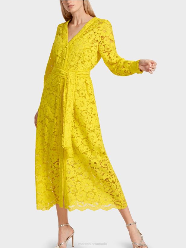rochie lunga din dantela Marc Cain verde lamaie îmbrăcăminte 4826HH83