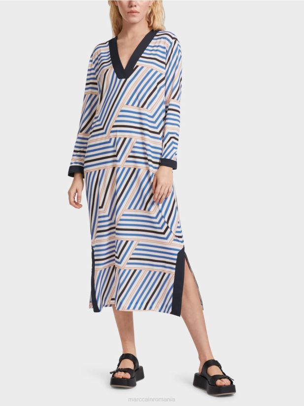 rochie midi cu dungi asimetrice Marc Cain azur îmbrăcăminte 4826HH52
