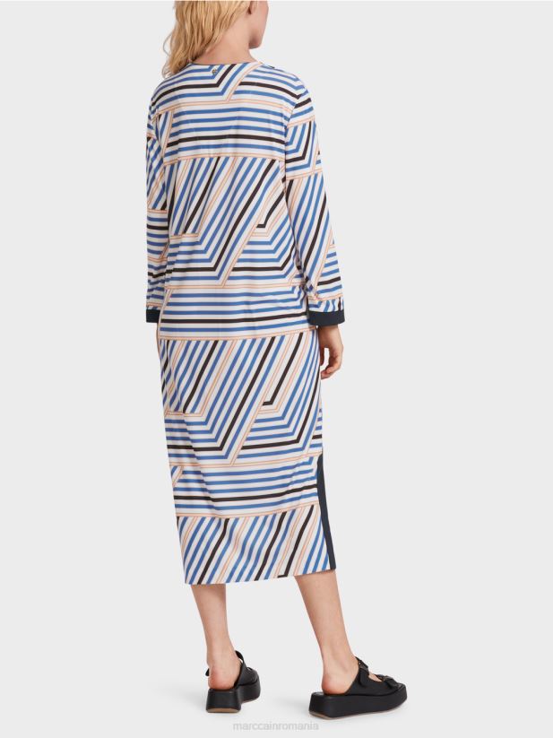 rochie midi cu dungi asimetrice Marc Cain azur îmbrăcăminte 4826HH52