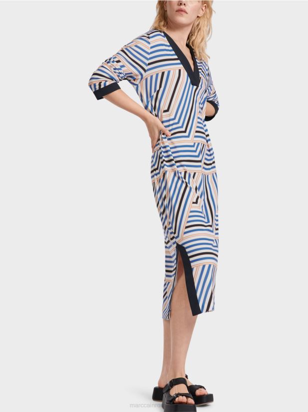 rochie midi cu dungi asimetrice Marc Cain azur îmbrăcăminte 4826HH52