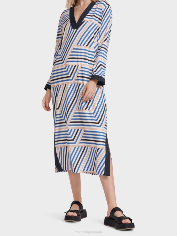 rochie midi cu dungi asimetrice Marc Cain azur îmbrăcăminte 4826HH52