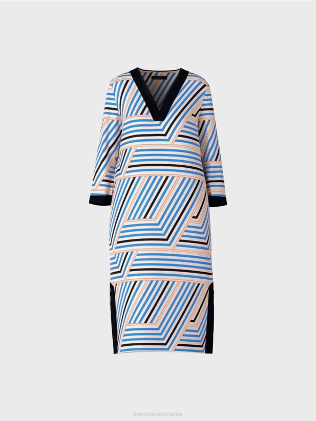 rochie midi cu dungi asimetrice Marc Cain azur îmbrăcăminte 4826HH52