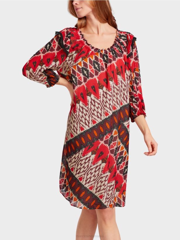 rochie mini din vascoza imprimata Marc Cain rosu intens îmbrăcăminte 4826HH65