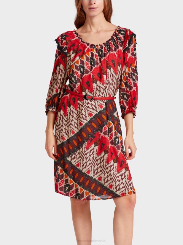 rochie mini din vascoza imprimata Marc Cain rosu intens îmbrăcăminte 4826HH65