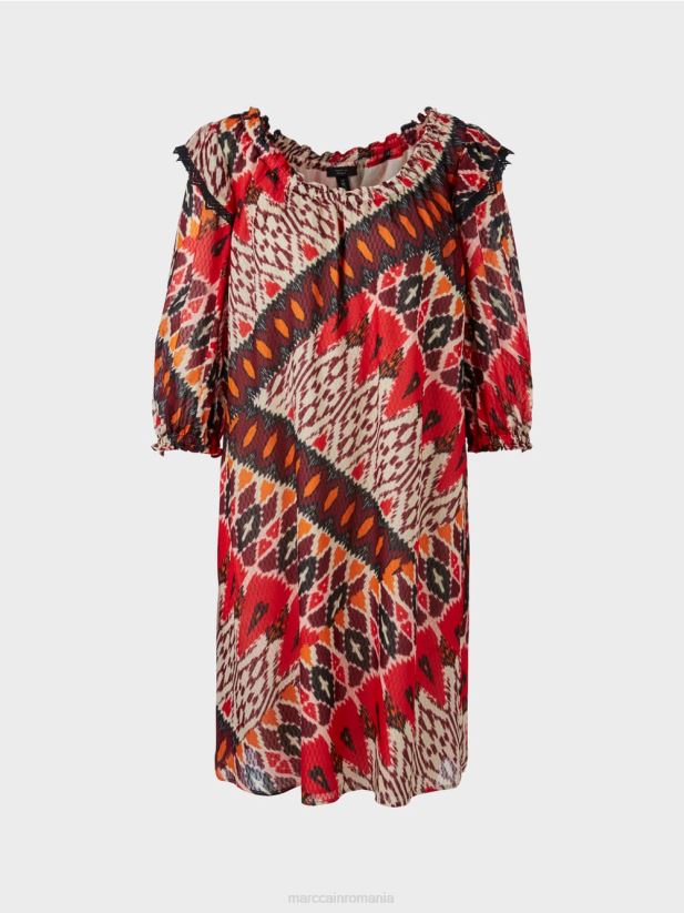 rochie mini din vascoza imprimata Marc Cain rosu intens îmbrăcăminte 4826HH65