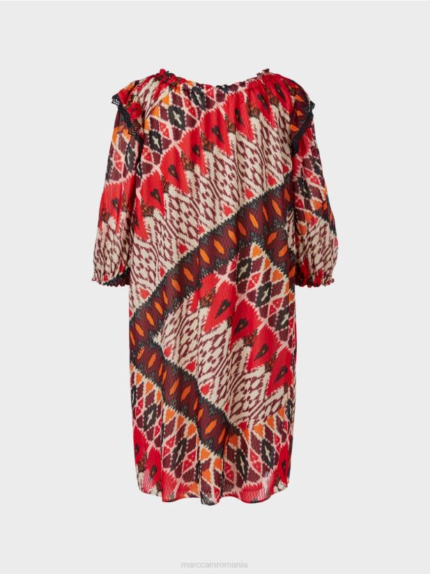 rochie mini din vascoza imprimata Marc Cain rosu intens îmbrăcăminte 4826HH65