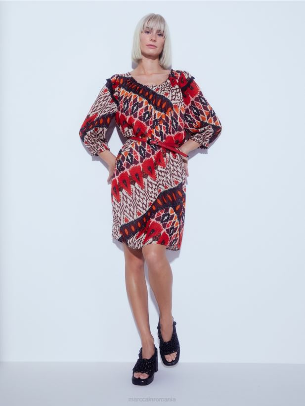 rochie mini din vascoza imprimata Marc Cain rosu intens îmbrăcăminte 4826HH65