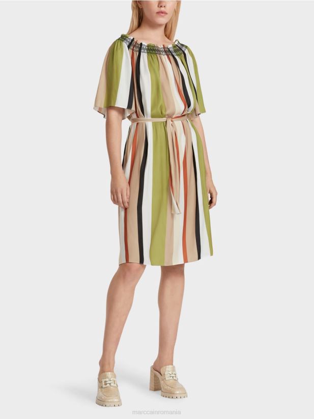 rochie raglan cu dungi verticale Marc Cain verde oliv intens îmbrăcăminte 4826HH87