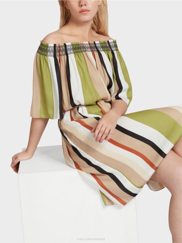 rochie raglan cu dungi verticale Marc Cain verde oliv intens îmbrăcăminte 4826HH87