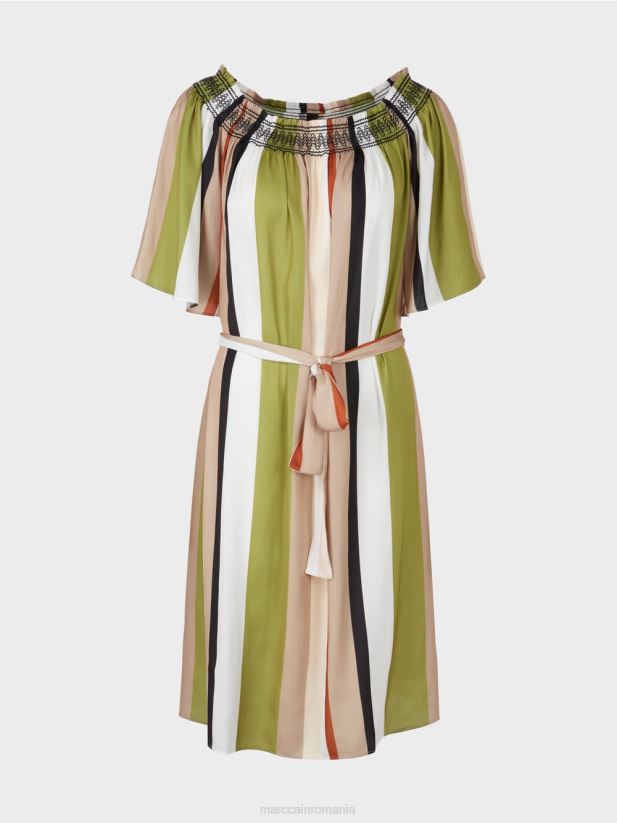 rochie raglan cu dungi verticale Marc Cain verde oliv intens îmbrăcăminte 4826HH87