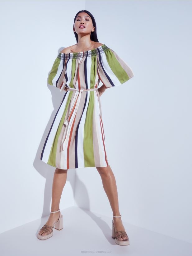 rochie raglan cu dungi verticale Marc Cain verde oliv intens îmbrăcăminte 4826HH87