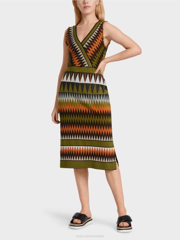 rochie tricotată „regândește împreună”. Marc Cain verde oliv intens îmbrăcăminte 4826HH95