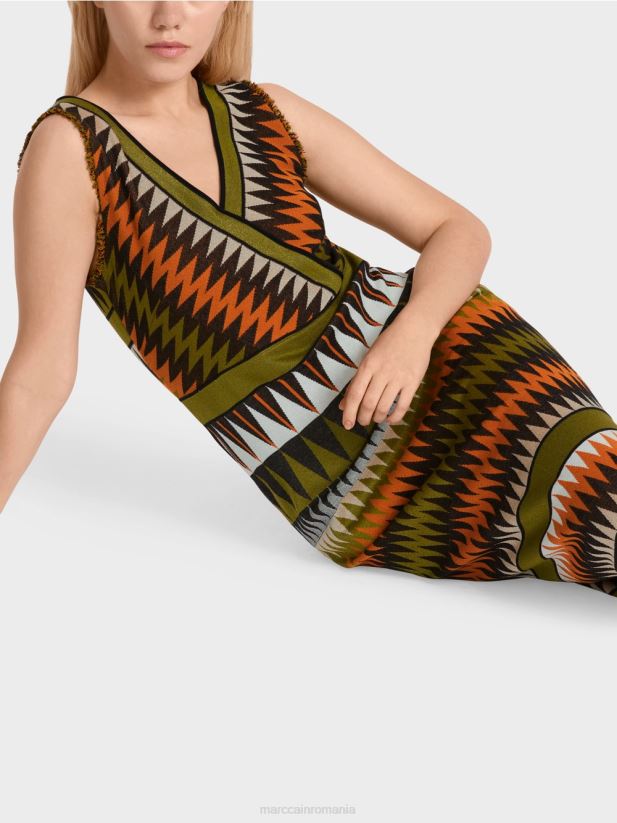 rochie tricotată „regândește împreună”. Marc Cain verde oliv intens îmbrăcăminte 4826HH95