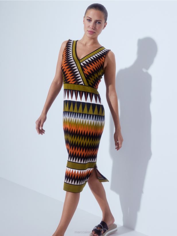 rochie tricotată „regândește împreună”. Marc Cain verde oliv intens îmbrăcăminte 4826HH95