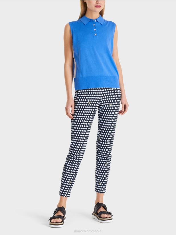 Tricou polo fără mâneci din tricot fin Marc Cain azur îmbrăcăminte 4826HH1187